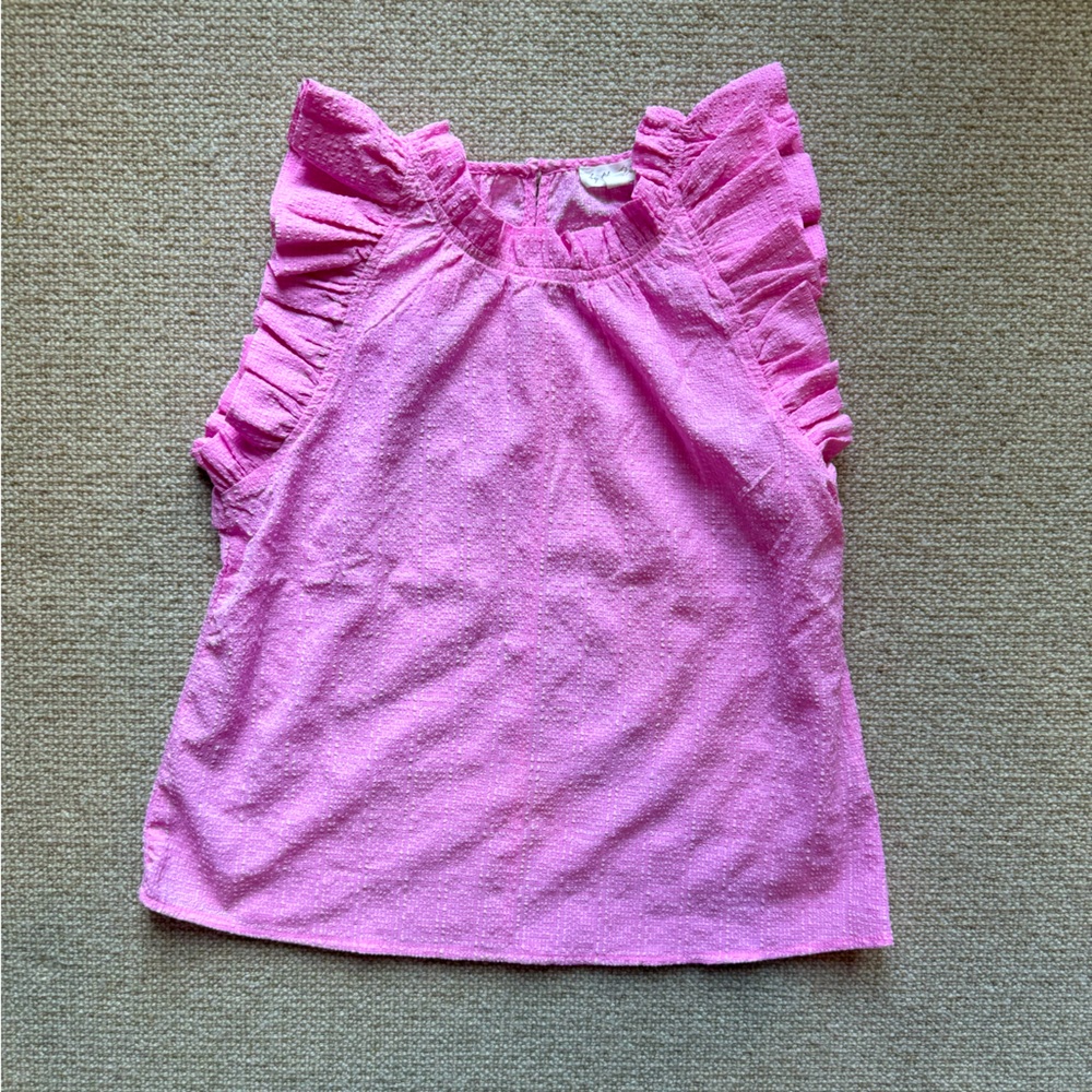 by the River Pink and White Textured Top with Ruffle Sleeves Size Small